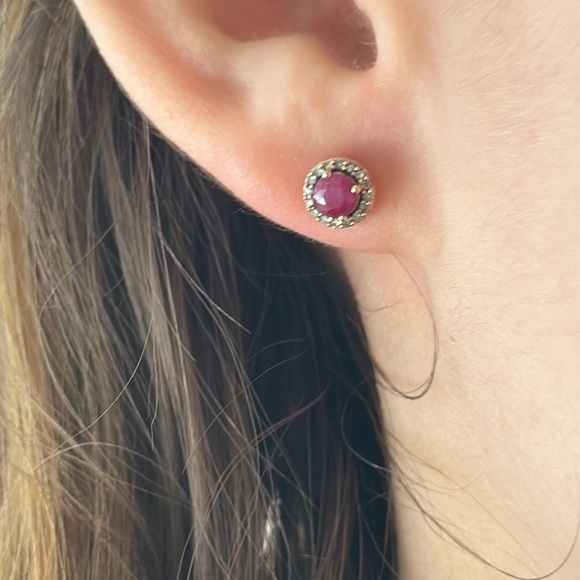 Diamonds Ruby 10k real solid gold earrings​ - Picture 1 of 6